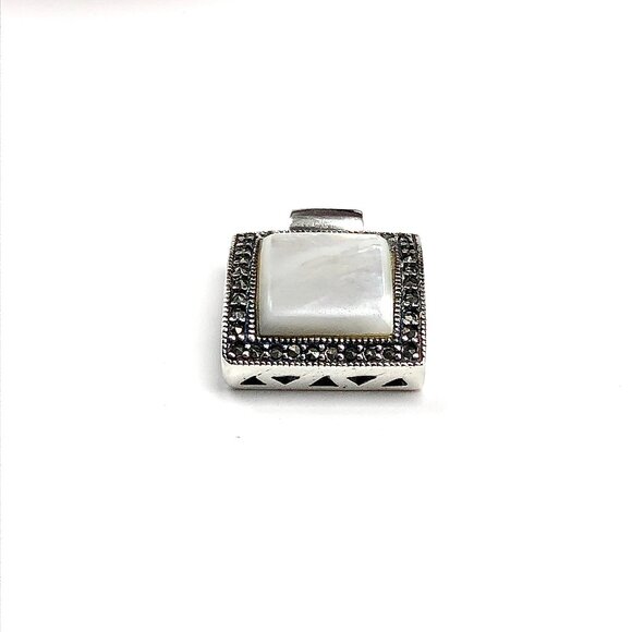Stylish Sterling Silver Pendant Mother of Pearl Marcasite Stone Pendant - Picture 5 of 6